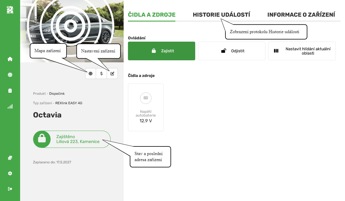 Detail zařízení pro vozidlové jednotky