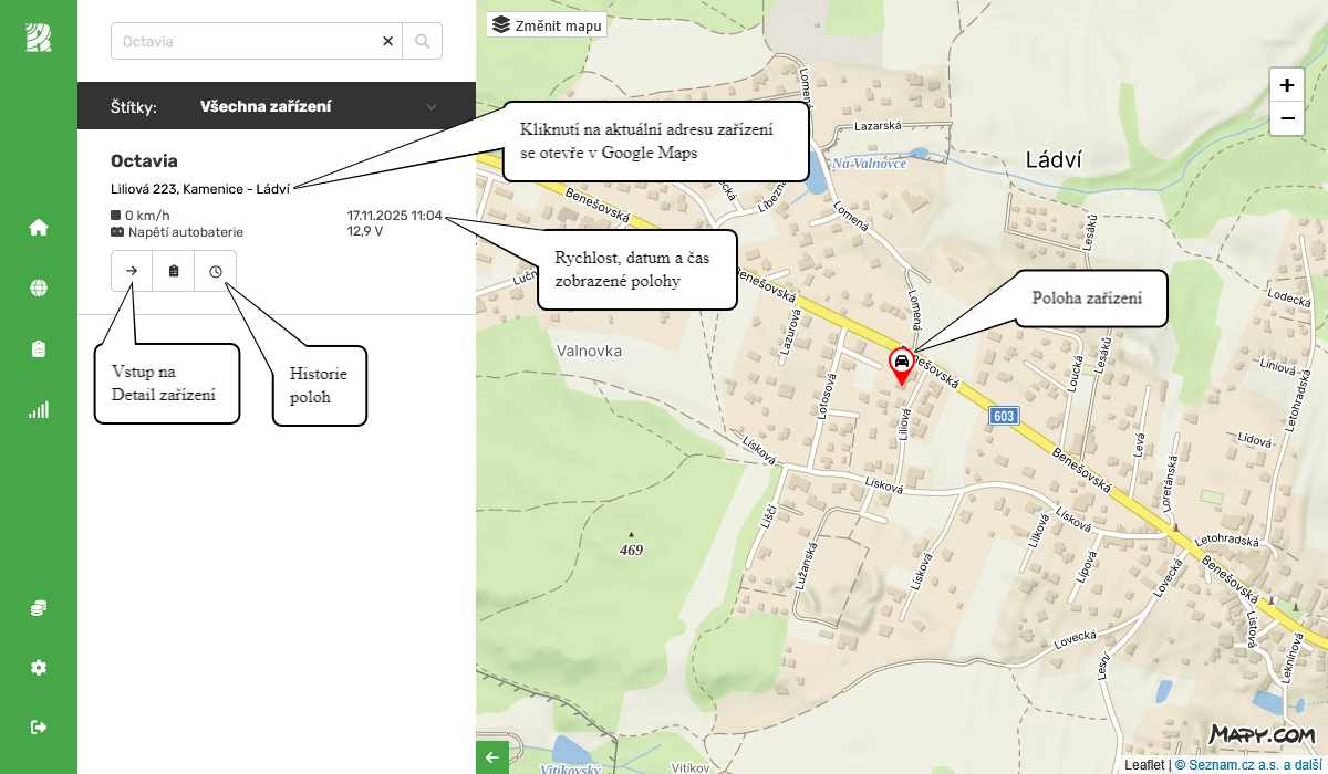 Mapa jednoho zařízení