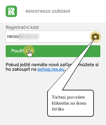 Vyplňte nebo načtěte registrační kód