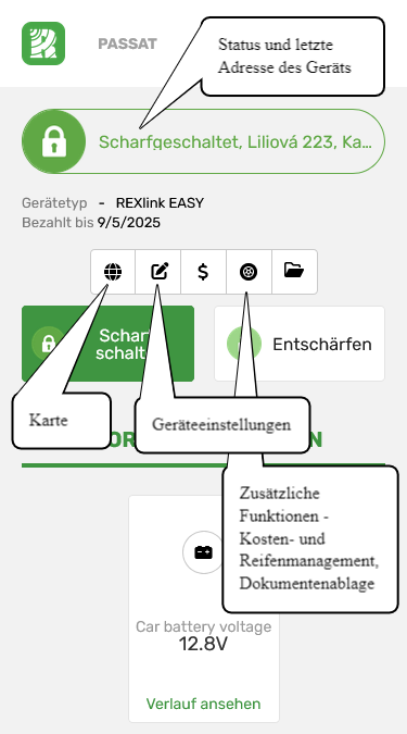 Gerätedetails für Fahrzeugeinheiten