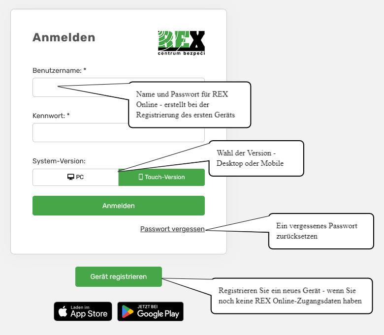 Anmeldebildschirm