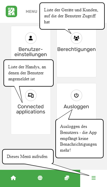 Menü und App-Einstellungen