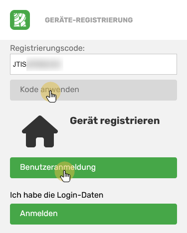 Wählen Sie &quot;Benutzer registrieren&quot;