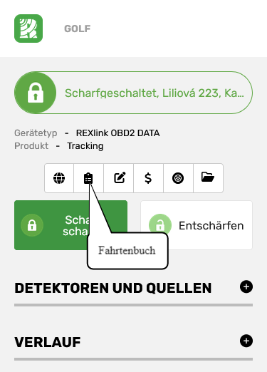 Gerätedetails für Fahrzeugeinheiten mit Datenauslesung