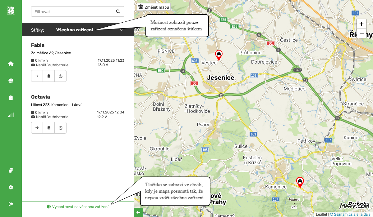 Mapa všech zařízení