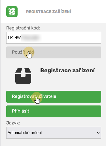 Zvolte &quot;Registrovat uživatele&quot;